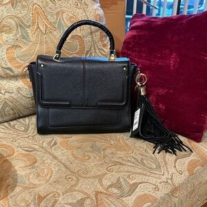 Chic Black Satchel with Tassel Accent